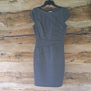 London Times Charcoal Gray Cap Sleeve Body Con Midi Dress Size 8